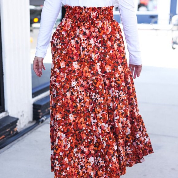 NWT Floral Smocked Waist Tiered Design Midi Skirt  1X - Picture 2 of 10